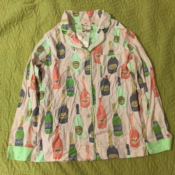 Munki Munki Champagne Bottles Flannel PJ Top - Picture 4 of 8